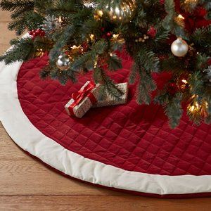 New-Red Velvet Quilted Christmas Tree Skirt--Ivory Cuff